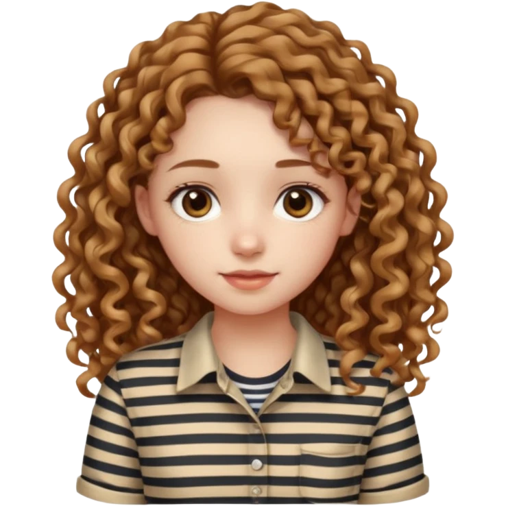 stripped shirt wearing Cute girl long curly hair style. emoji