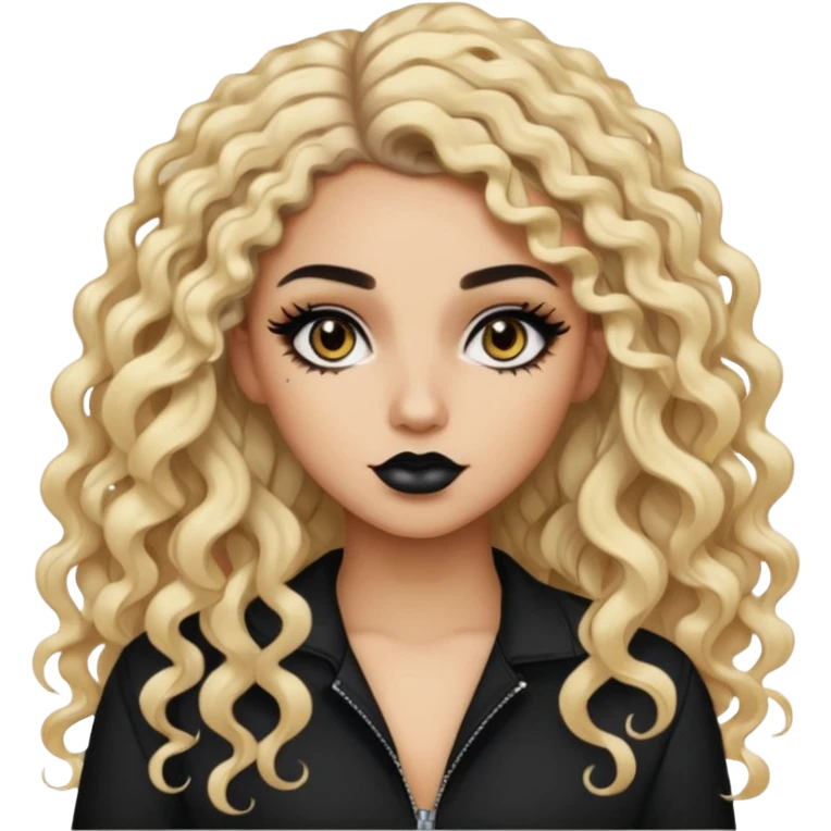 split dye leftside blonde rightside black-brown hair, baddie, pretty makeup, black eyeliner, long curly hair emoji