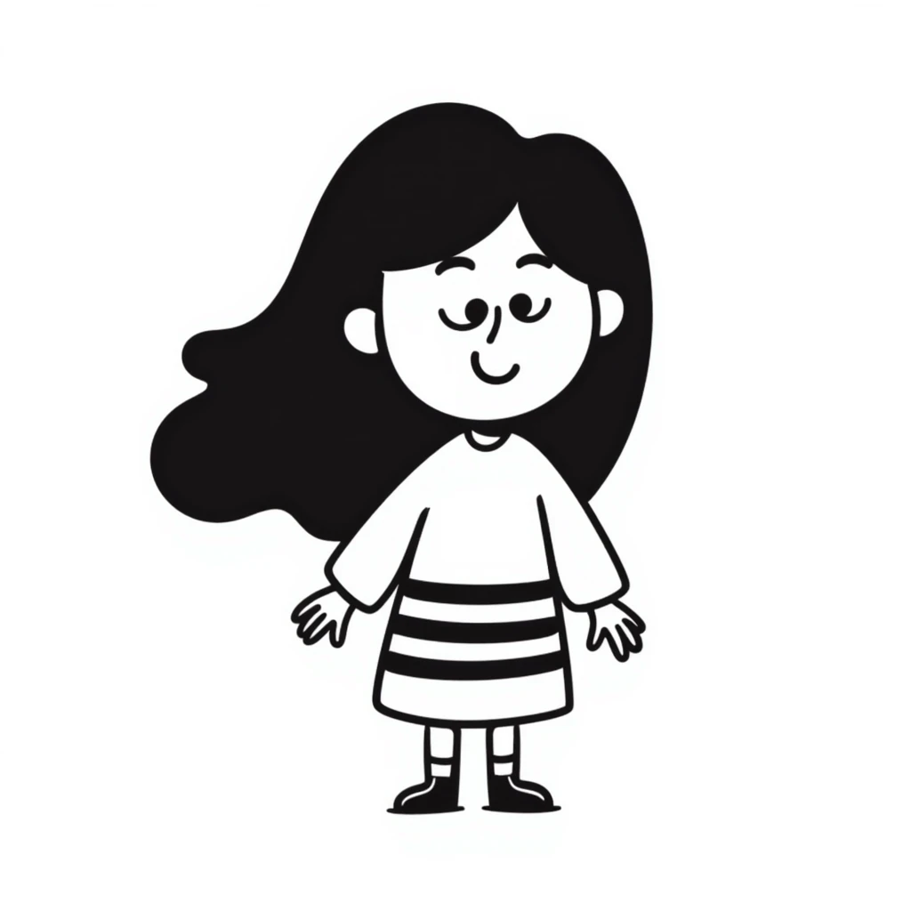A cute hand-drawn girl named Elma with long hair and a friendly smile emoji