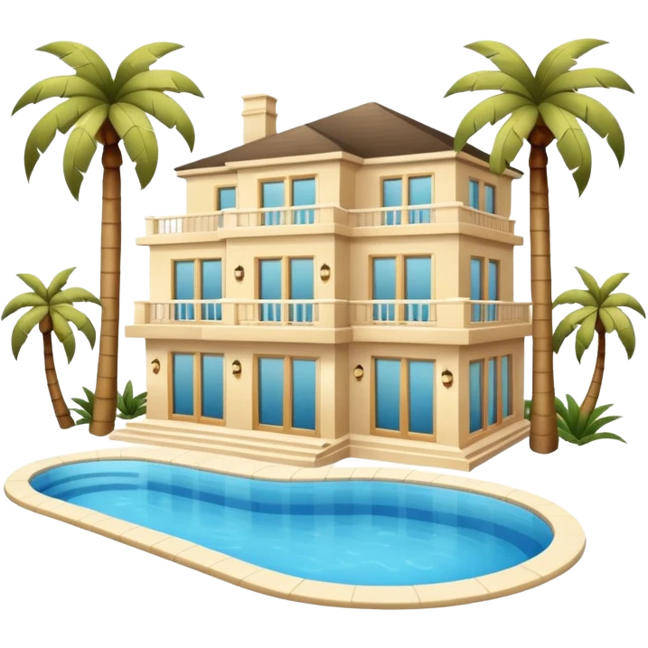 light beige luxurious villa with swimming pool and palm trees emoji