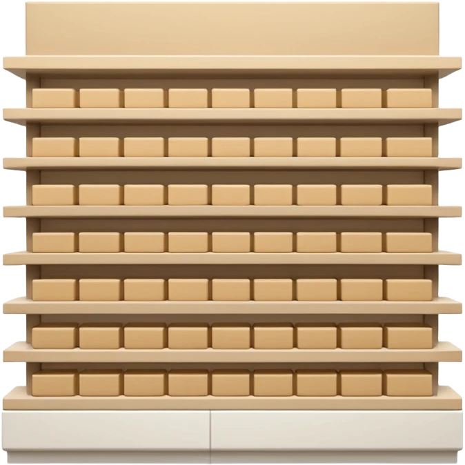 "Minimalist Japanese retail shelf display, products aligned identically across horizontal rows, vertically varied by type, clean spacing, precise symmetry, soft neutral lighting, aesthetic composition, highly organized, front-facing packages, ultra-detailed." emoji