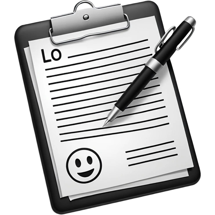 bold and clear emoji of a lease contract, document with signature and pen, easily recognizable as a legal agreement emoji
