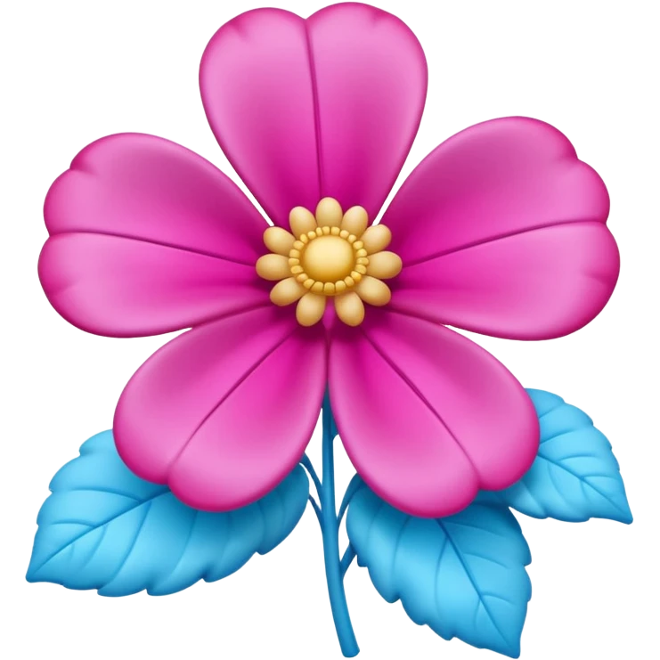 3D glossy flower emoji, vibrant magenta puffed-up petals, large soft-pink center, two pale-blue leaves, claymorphic style, high resolution, white background." emoji