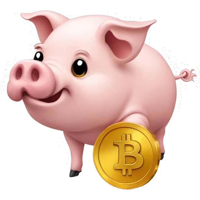 pig holding up bitcoin sign emoji