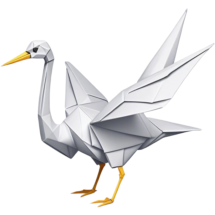 Cinematic Realistic Origami Crane Emoji, featuring a beautifully folded paper crane with crisp, delicate edges and intricate creases. The elegant structure casts soft shadows under warm, natural lighting, with a subtle texture of fine paper enhancing its serene and symbolic presence. emoji