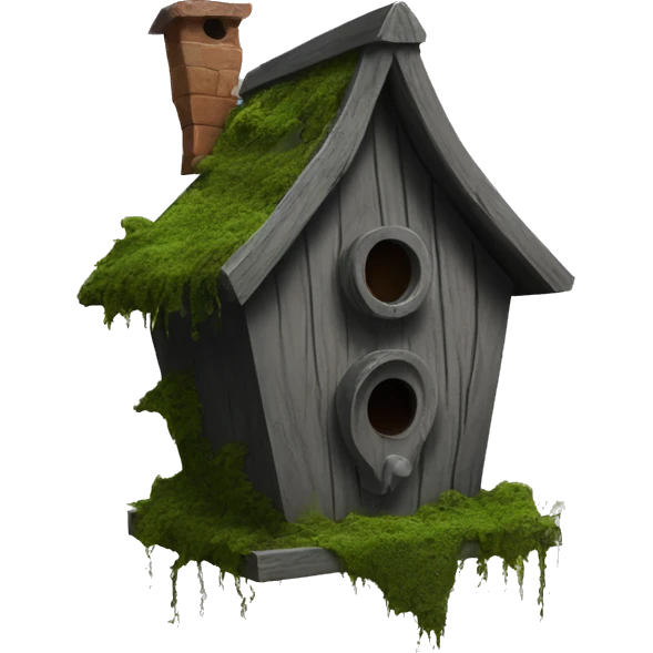 Realistic . Birdhouse. Haunted Addams house. birdhouse slightly mossy and spider webs. Scary  emoji