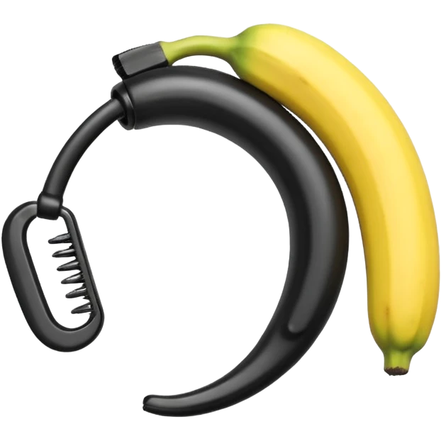 a curved, banana-shaped hair accessory with teeth on both sides that hinge together, designed to secure hair in a vertical ponytail or "banana curl" style emoji