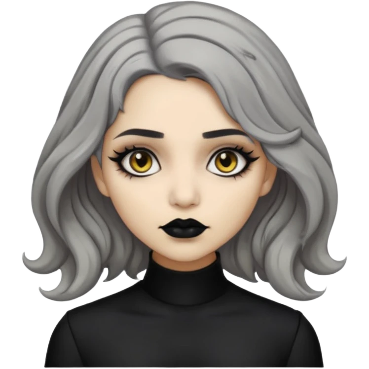  Beige olive skin  grey wavy hair black lips amber eyes goth girl emoji