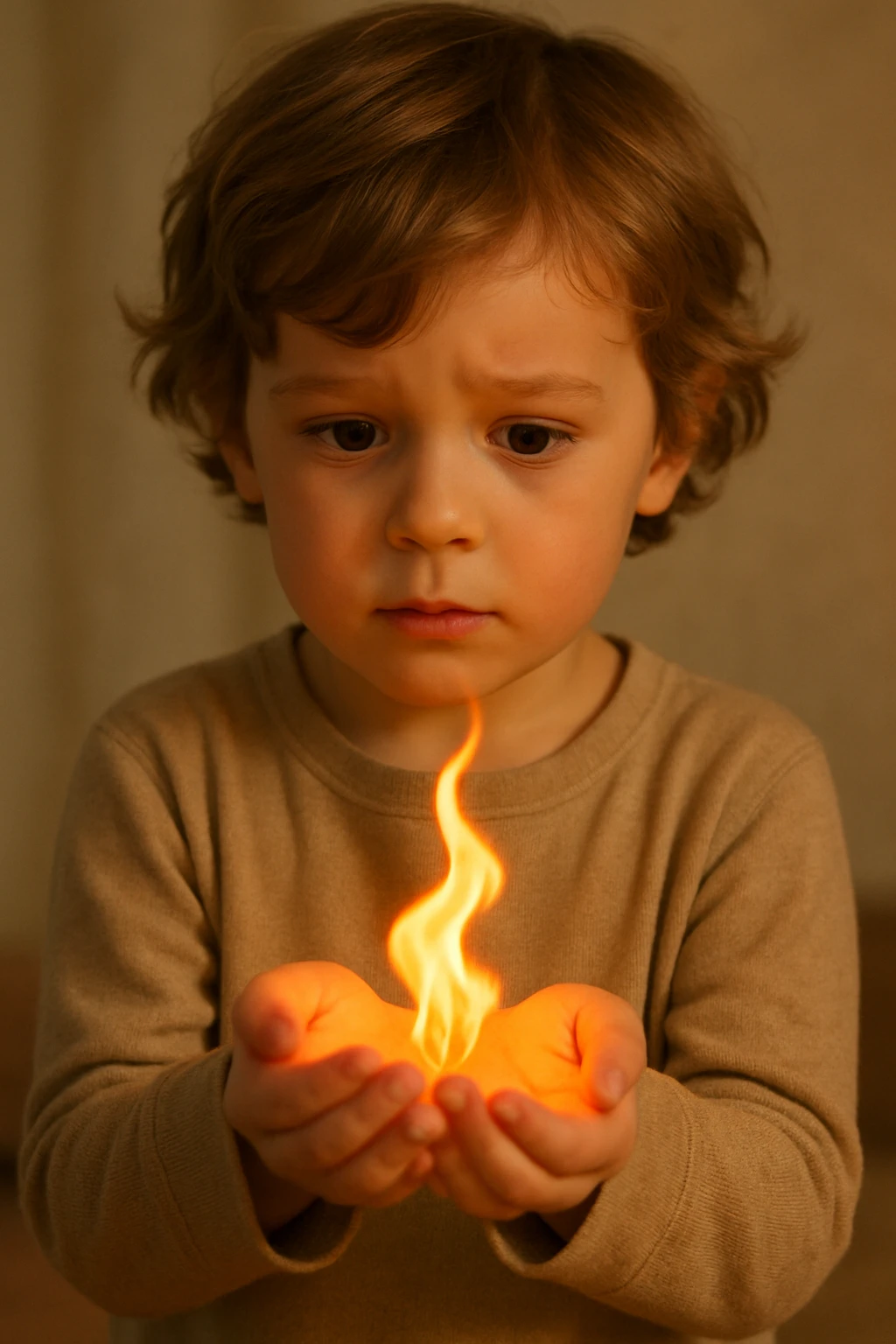 a child holding a fire emoji