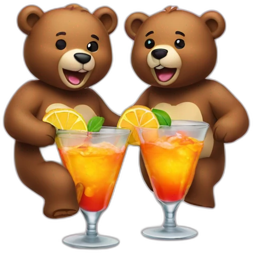 two bears drinking a cocktail cheering emoji