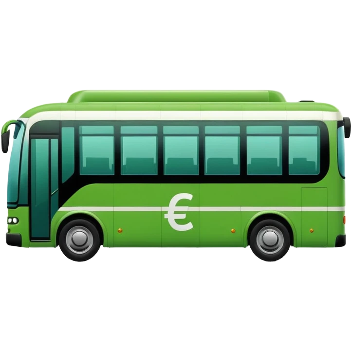 green electric bus with a large euro bill marked with a '0' emoji