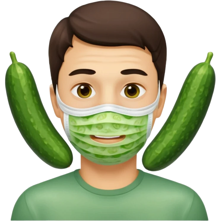 Man with a face mask and two cucumber in the eyes emoji