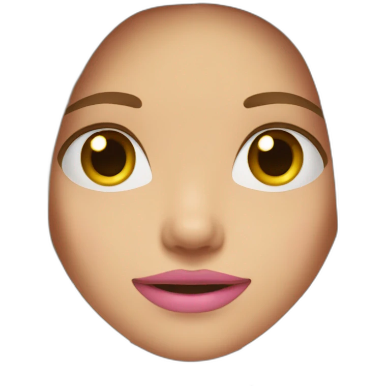 young girl long straight light brown hair, grey eyes, pink mouth emoji