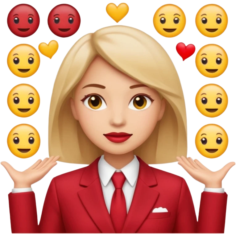Нужно создать эмоджи пак в цветовой гамме красный, белый и марсала (бардово-фиолетовый). Чтобы все эмодзи были в одном стиле. Желательно деловая девушка в красном костюме, эмоции и разные символы часто используемые, в пакете должно быть более 100 эмодзи  emoji