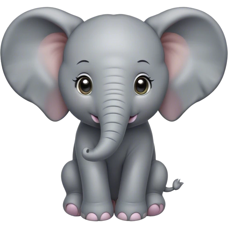 Cinematic Cute Baby Elephant Portrait Emoji, Head tilted playfully and inquisitively, featuring a velvety gray hide with oversized floppy ears and round, sparkling eyes filled with wonder, Simplified yet irresistibly adorable features, highly detailed, glowing with a warm, friendly glow, high shine, affectionate and spirited, stylized with a touch of playful charm, bright and endearing, soft glowing outline, capturing the essence of a mischievous yet loving baby elephant, so playful it feels like it could trundle out of the screen into your arms! emoji