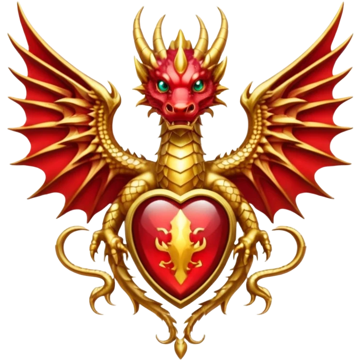 Golden Dragon with wings crest/brosch in a circle with red gems emoji