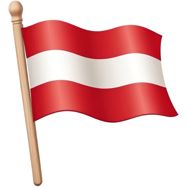"A simple Polish flag on a wooden stick, waving slightly in the wind. The flag has two horizontal stripes: white on top and red on the bottom. The stick is light brown, made of wood, and slightly tilted to the right. The background is plain white emoji
