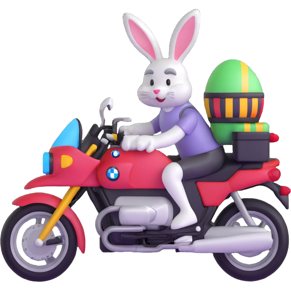 Easter bunny riding a BMW boxer motorcycle emoji