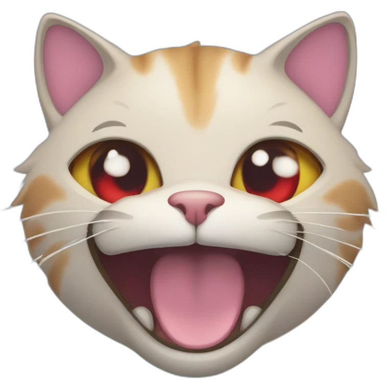 Cat, laughing, red eyes, blue tongue, rainbow furr emoji