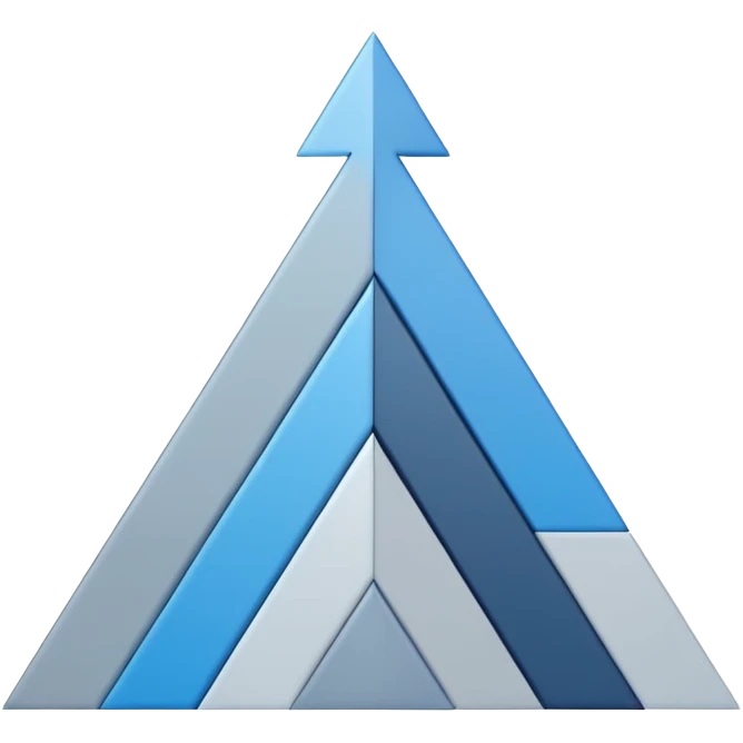 The design should show stylized, stacked digital UI layers or building blocks rising diagonally to form an abstract upward arrow or graph. The aesthetic must be clean, geometric, and precise. Use a sophisticated monochromatic palette emoji