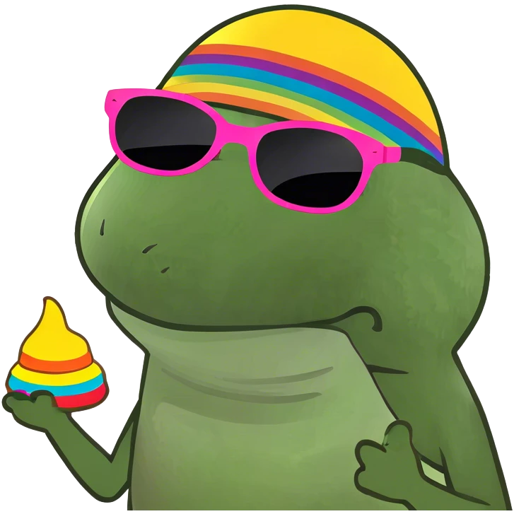 a pepe frog with a rainbow poop emoji emoji
