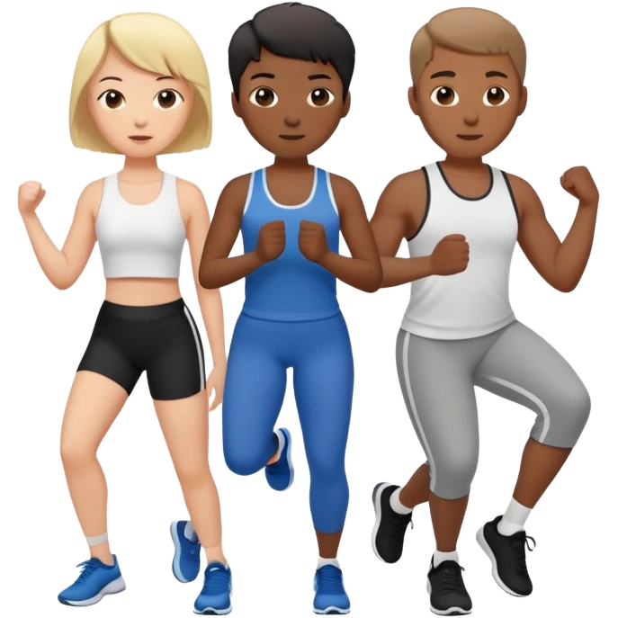 3 friends exercising together, one black person and two white people emoji