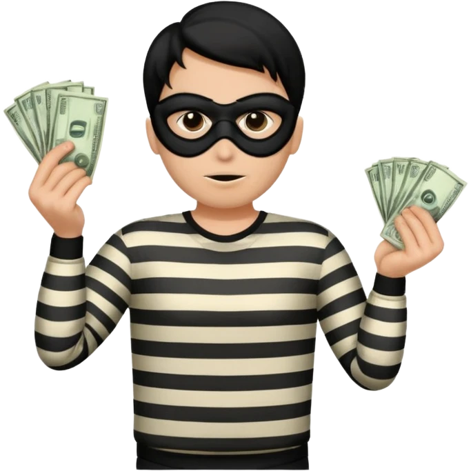 Shrugging shoulders emoji but wearing cliche robber outfit emoji