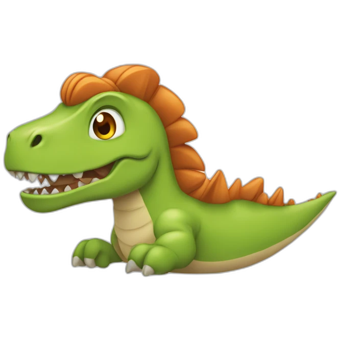 Fille rousse déguisée dinosaure emoji