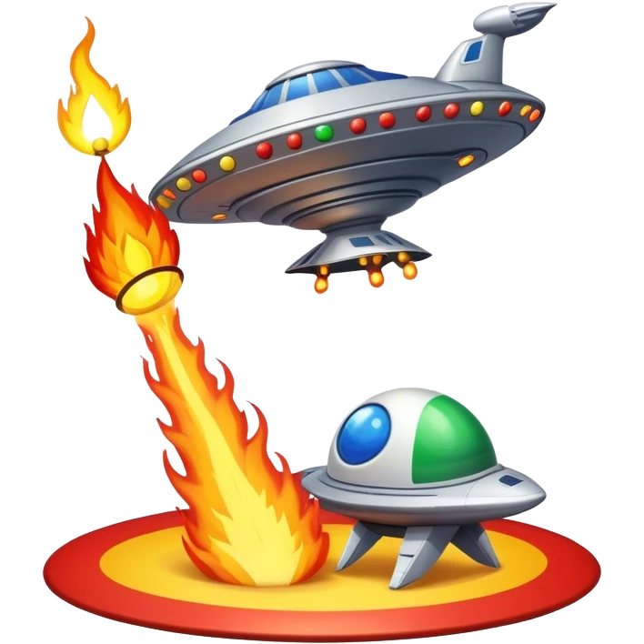 create a circus on fire and a spaceship abducting the circus with an ET with the Brazilian flag emoji