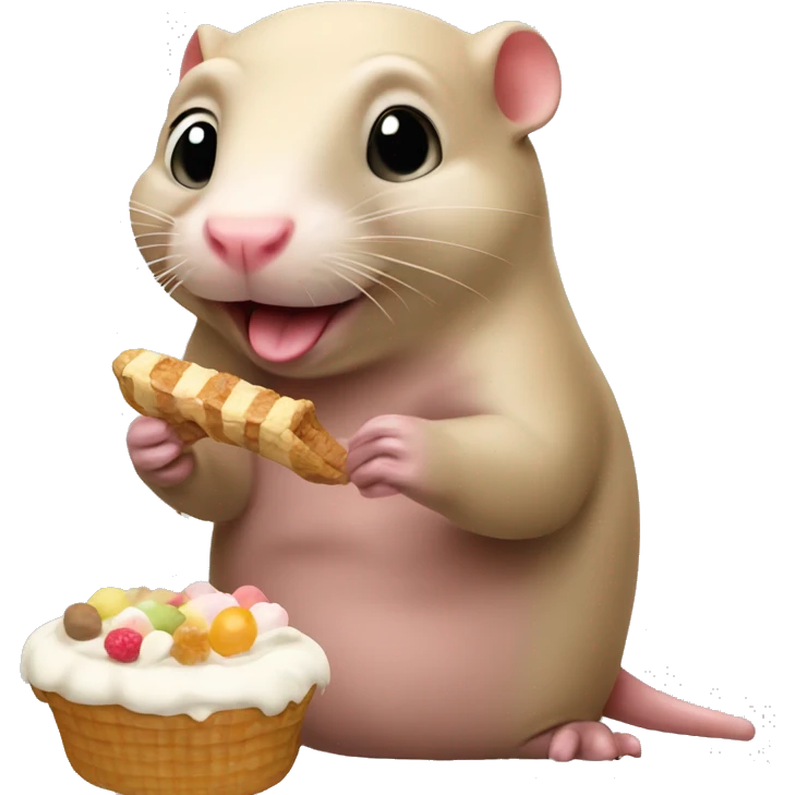 Naked mole rat enjoying a sweet treat emoji