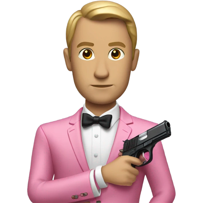 james bond in pink clothes with a gun emoji