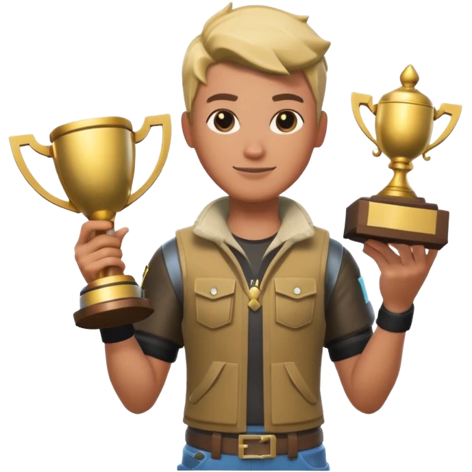 Fait moi une miniature YouTube avec un soin fortnite qui tien un tropher emoji