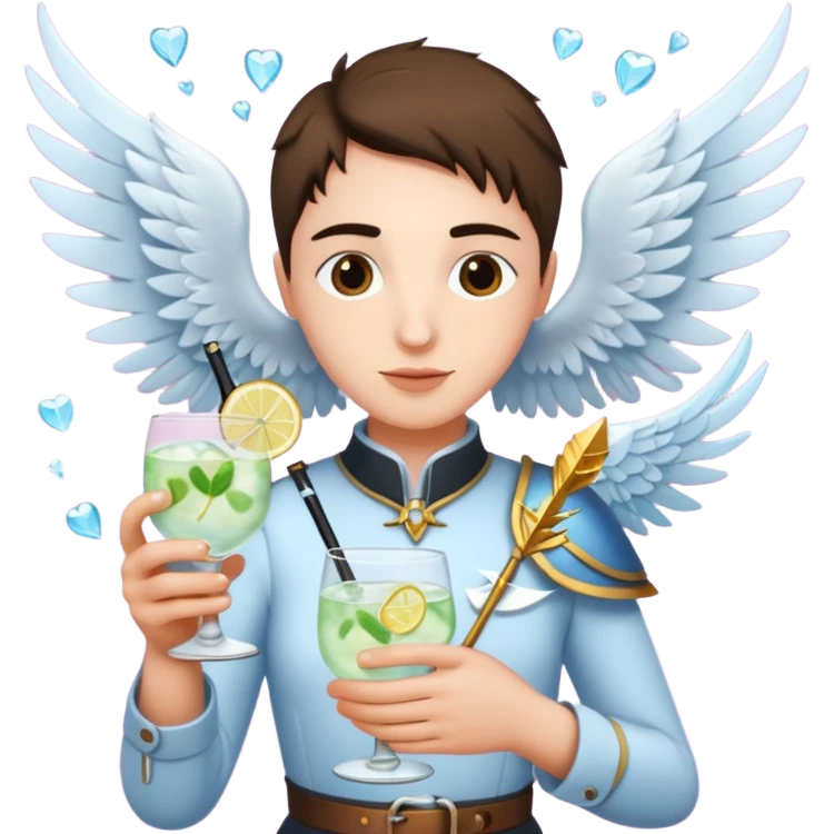 Cupis (with wings and hiss love arrows, holding gin tonic emoji