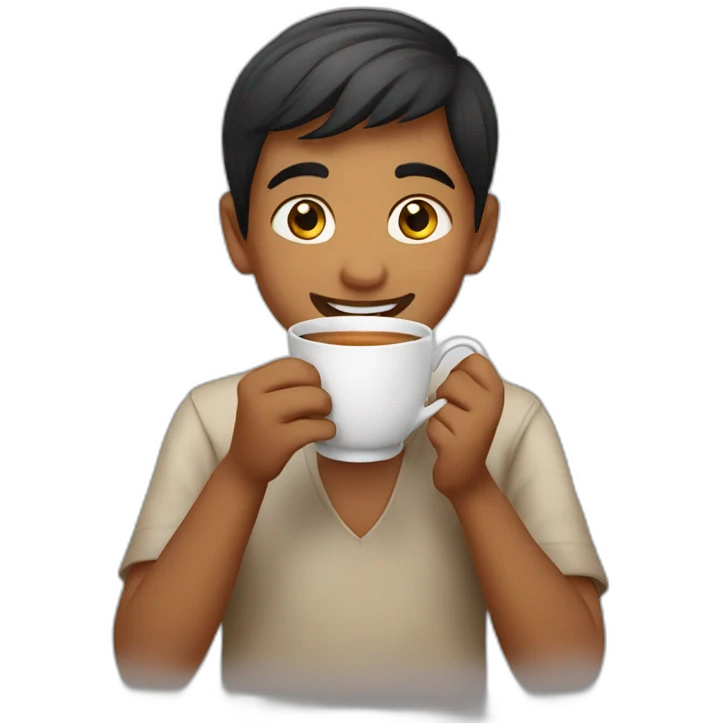 an indian boy drinking tea happily emoji