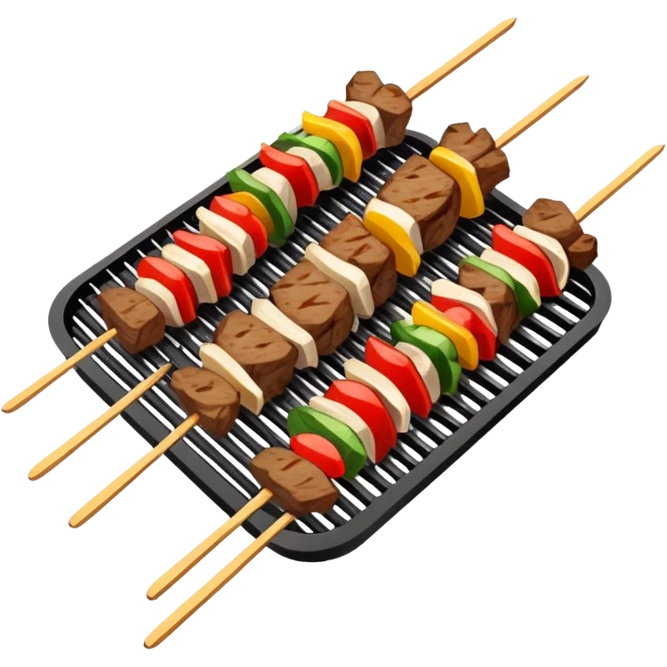Skewered lamb kebabs with spices on grill, simplified emoji style with bold outlines and bright colors, cartoon style Chinese street food Yangrou Chuan emoji
