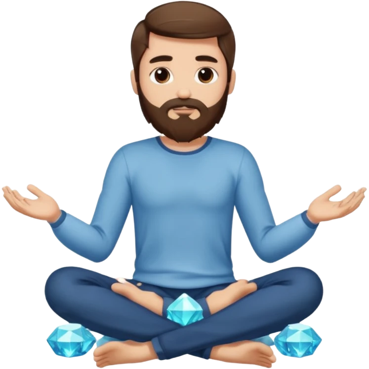 full body man long brown hair brown eyes medium beard white skin sitting cross-legged growing crystals from ground emoji
