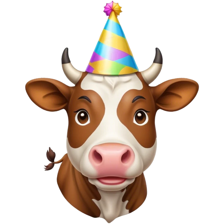 A cow with a party hat emoji