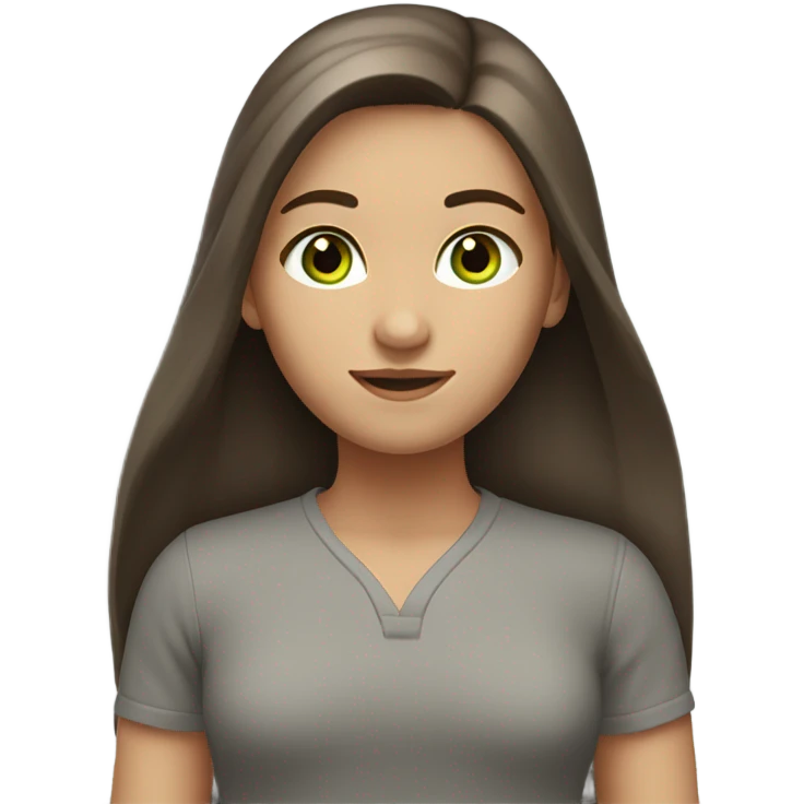 Girl with brown straight hair long on the shoulder blade. With gray-green eyes emoji