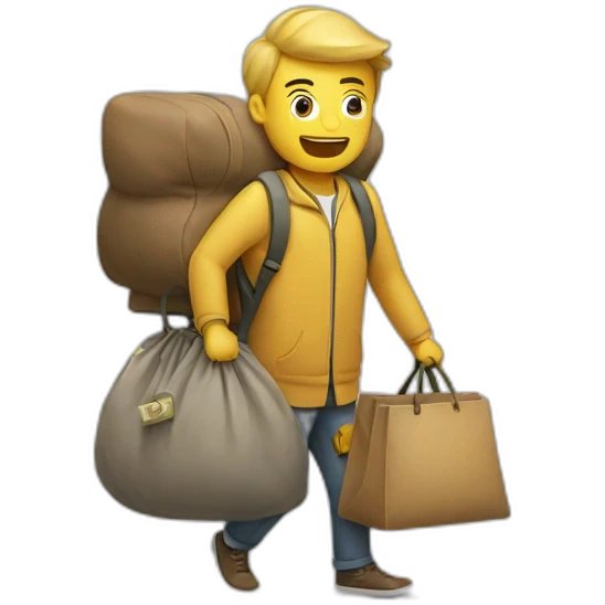 man with overloaded bag with money emoji