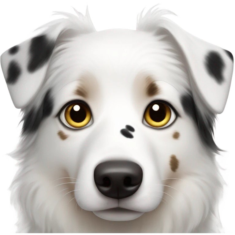 White Australian shepherd with asymmetric black spot on his head emoji