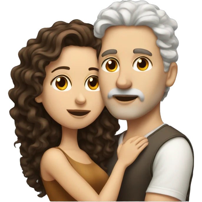 White Man with brown hair kissing white woman with long dark curly hair emoji