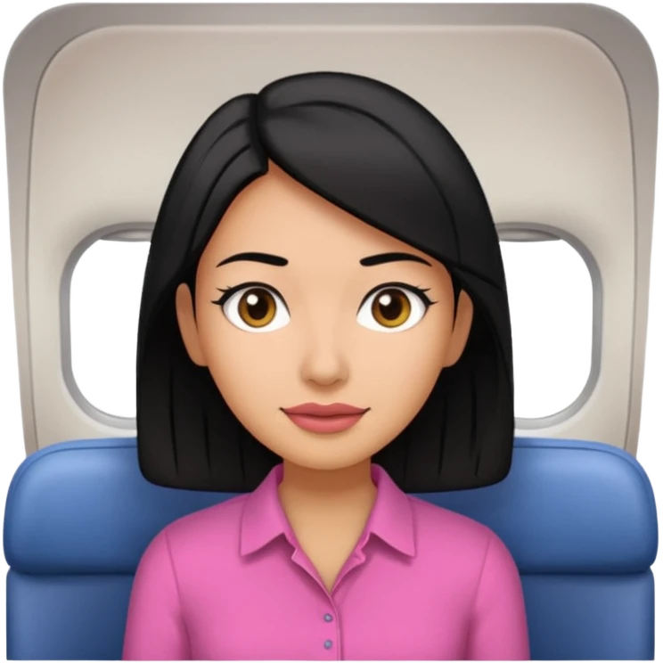 A woman wearing a pink shirt with black hair on a plane! emoji