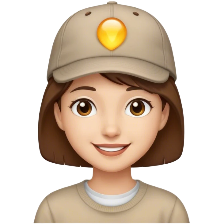 Happy Girl with Short Brown hair and a cap emoji
