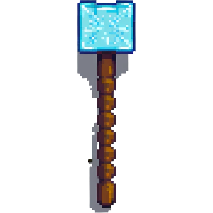 ultra-blocky minimal pixel art Minecraft pickaxe with few large square pixels emoji