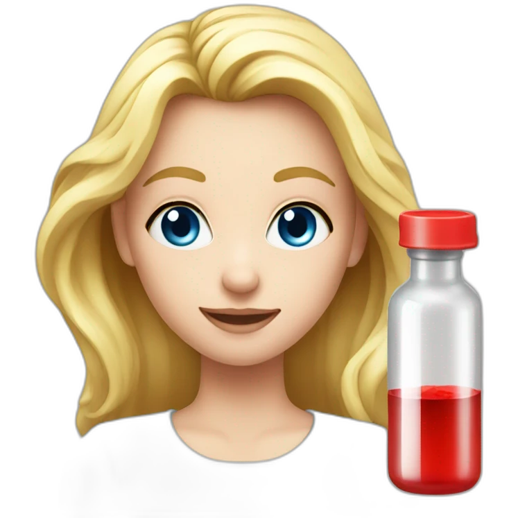 Girl with blond hair and blue eye take red vial emoji