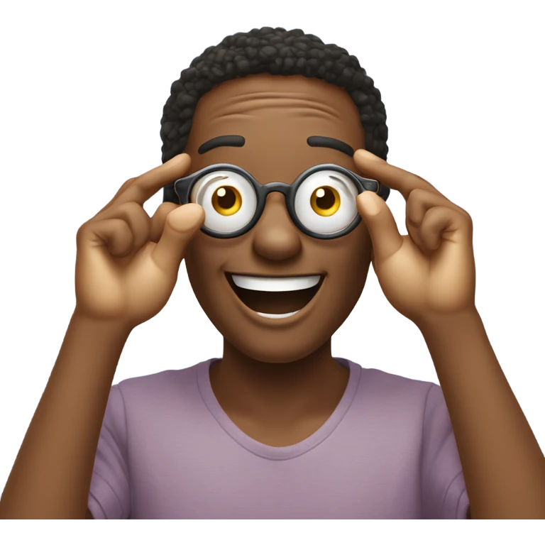 "Create an emoji representation of a joyful celebration gesture where both hands form circles in front of the eyes, mimicking glasses. The design should focus on the playful and fun energy of the gesture."






 emoji