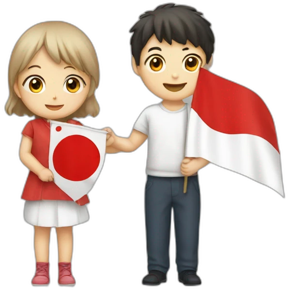 girl and boy holding japanese flag emoji