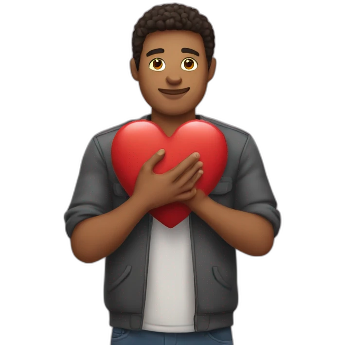 a man holds a heart in his hands emoji