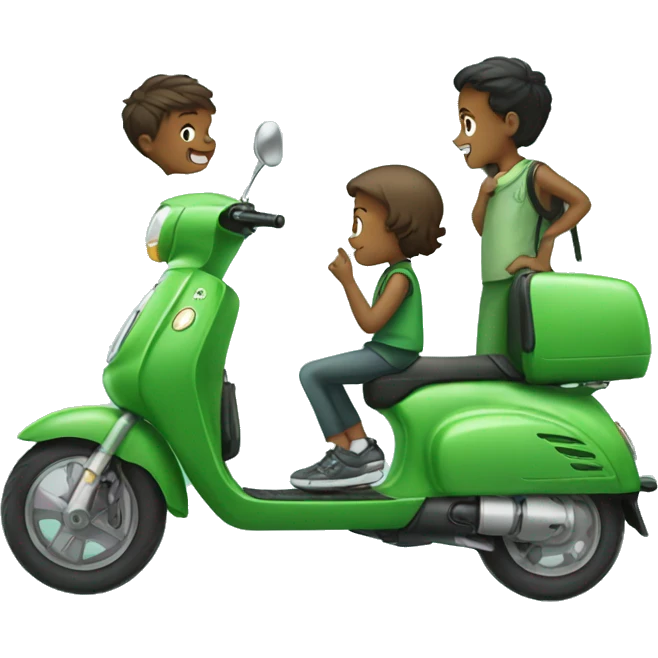 Green scooter with kids  emoji