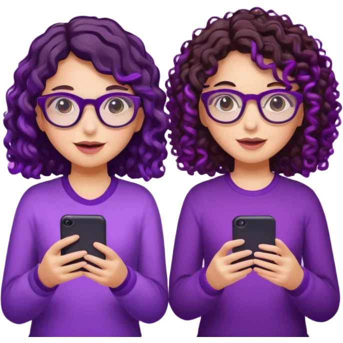 You can create two girls enjoying a concert, one brunette with purple highlights, the other brunette with curly hair and glasses. With purple lights around them.   emoji